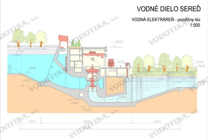 Vodné dielo Sereď – Obr. 2 - pozdlzny rez