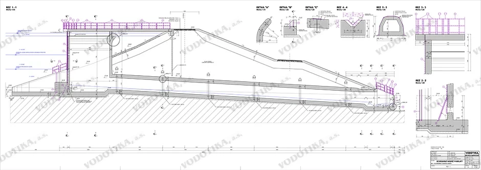 Ochranná nádrž Padelky – Obr. 3 - pozdlzny rez