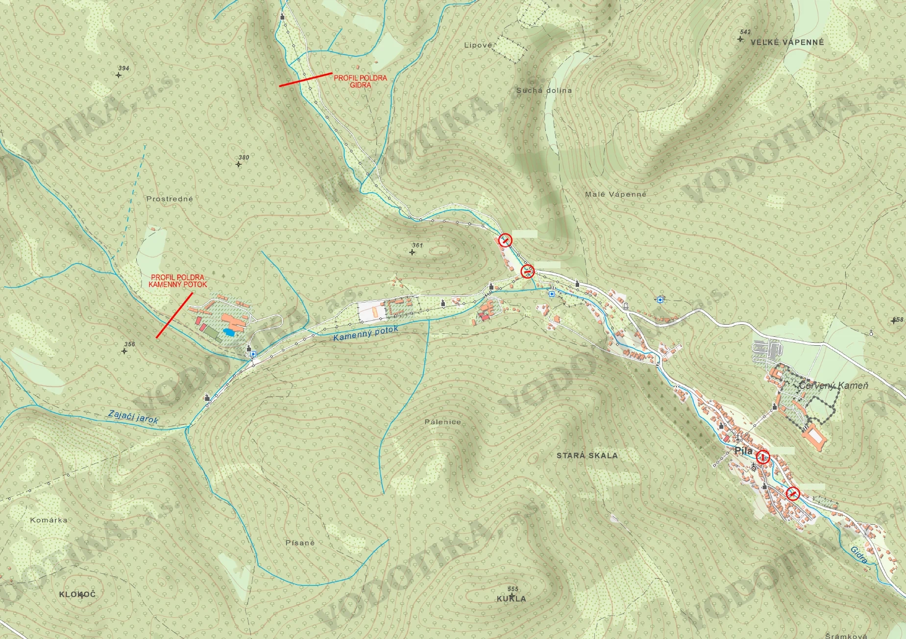 Píla – protipovodňové opatrenia v povodí toku Gidra a Kamenný potok – Obr. 1 - situácia umiestnenia