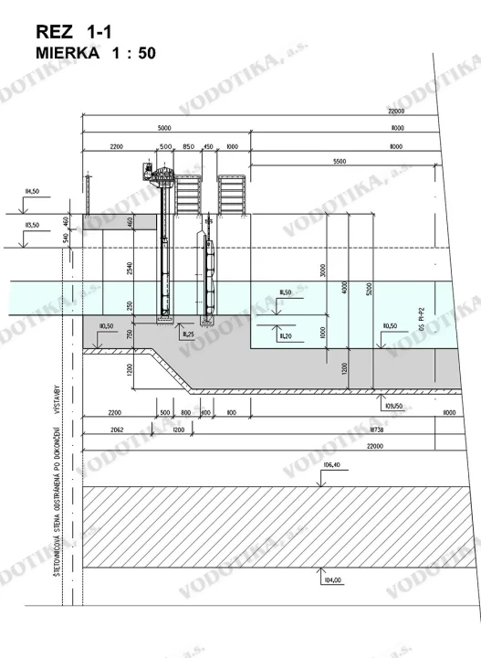 Stavidlo na sútoku kanálov S VII – A VII – Obr. 4 - pozdlzny rez