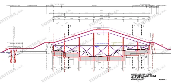 Prehradenie prívodného kanála SVD G-N – Obr. 3 - pozdlzny rez
