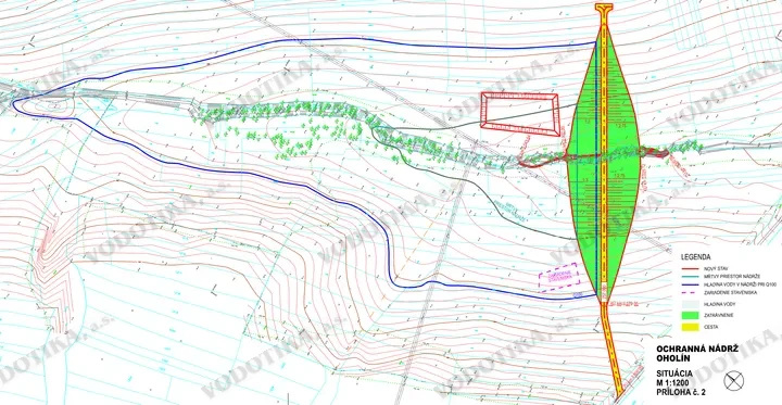 Ochranné nádrže Bzince pod Javorinou – Obr. 2 - podrobná situácia nádrže Oholín