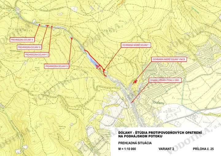 Doľany – protipovodňové opatrenia na Podhájskom potoku – Obr. 2 - situácia Variant 2