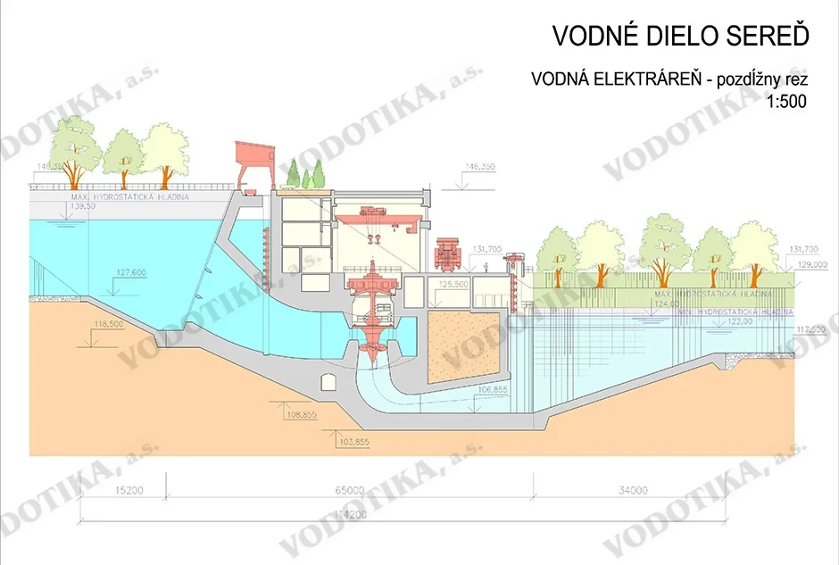 Vodné dielo Sereď – Obr. 2 - pozdlzny rez